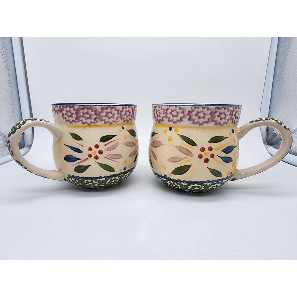 Temp-tations Old World 12 oz Mugs Set of 7 Floral Ceramic Hand Painted HF-725309